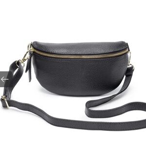 Black Leather Crossbody Belt Bag